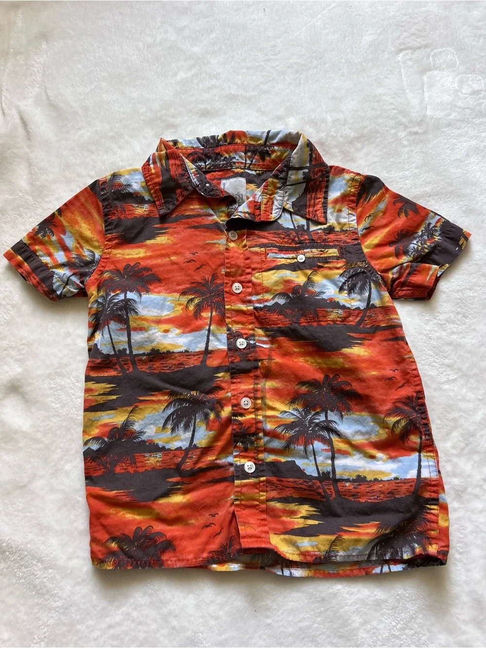 Old Navy Orange Tropical Print Button-Up Shirt for Kids Size XS 5